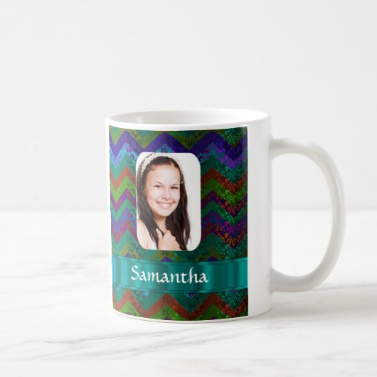 Mug Modèle photo turquoise de chevron (Droite)
