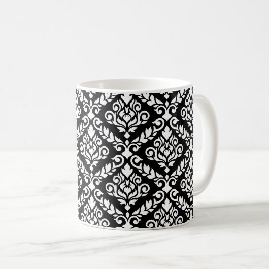 Mug Modèle Prima Damask blanc sur noir (Devant droit)
