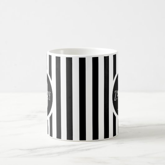 Mug Modèle rayé blanc C00 Nom long initial (Centre)