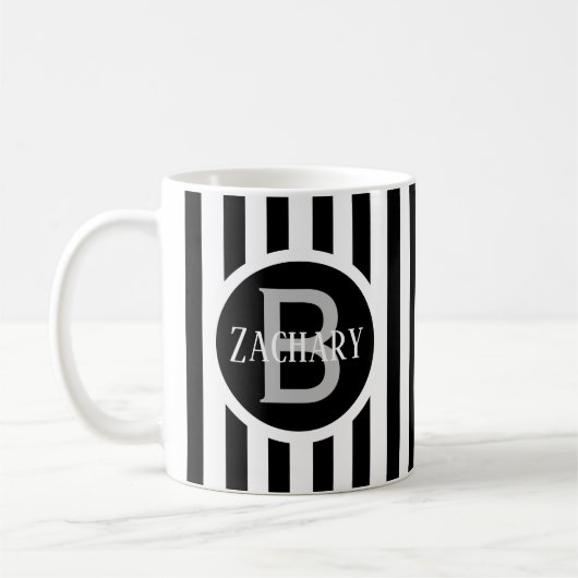 Mug Modèle rayé blanc C00 Nom long initial (Gauche)