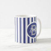Mug Modèle rayé Bleu C49 Nom court Initial (Devant droit)