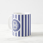 Mug Modèle rayé Bleu C49 Nom court Initial (Devant gauche)