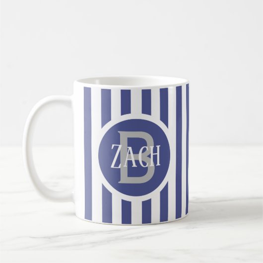 Mug Modèle rayé Bleu C49 Nom court Initial (Gauche)