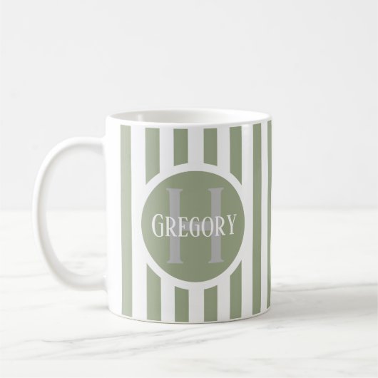 Mug Modèle rayé vert C22 Nom long initial (Gauche)