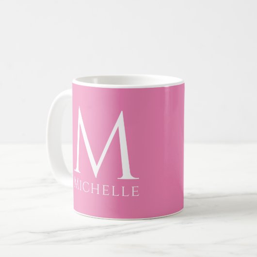 Mug Modèle rose Monogramme Nom initial Personnalisable (Devant gauche)