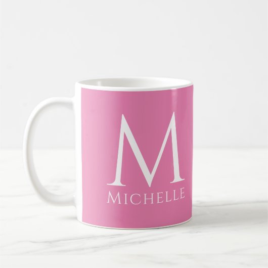 Mug Modèle rose Monogramme Nom initial Personnalisable (Gauche)
