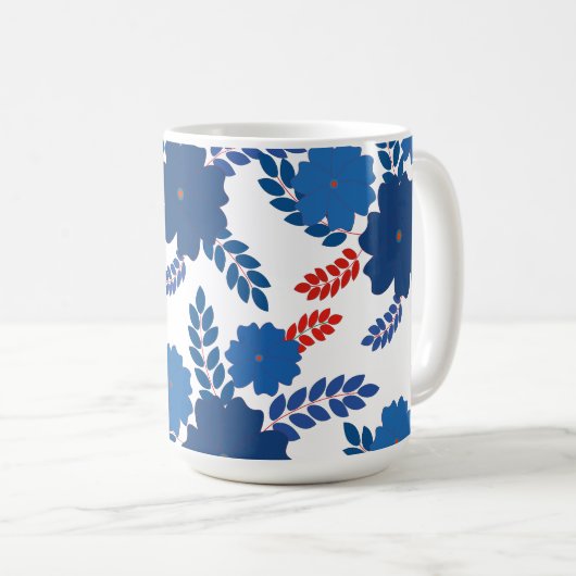Mug Modèle vectoriel simple de fleurs bleues (Devant droit)