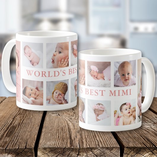 Mug Modern 10 Photo Collage Pink World's Best MImi