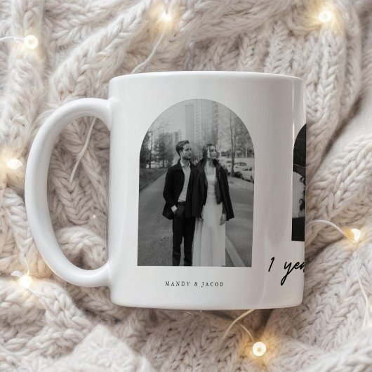 Mug Modern 1st Anniversary Couple 3-Photo Arch
