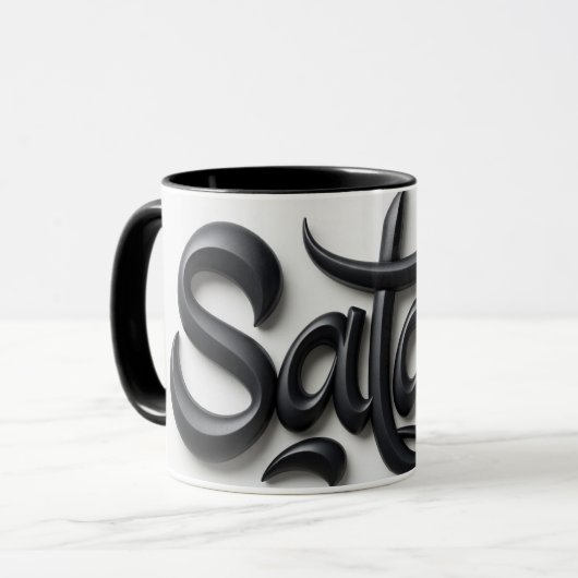 Mug Modern 3D Salam Greeting | Bold Black & White Isla (Devant gauche)