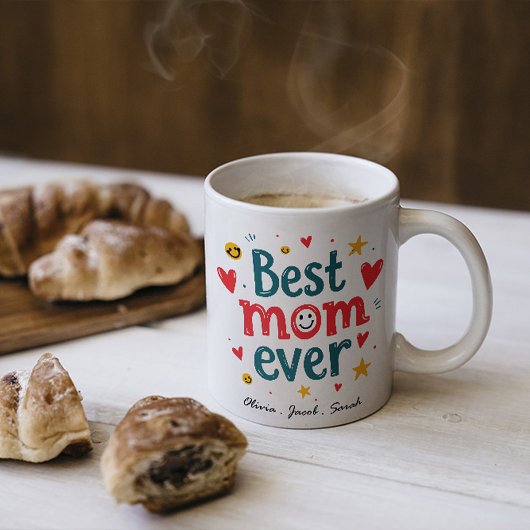 Mug Modern Best Maman Ever & Enfants Nom Script Deux T