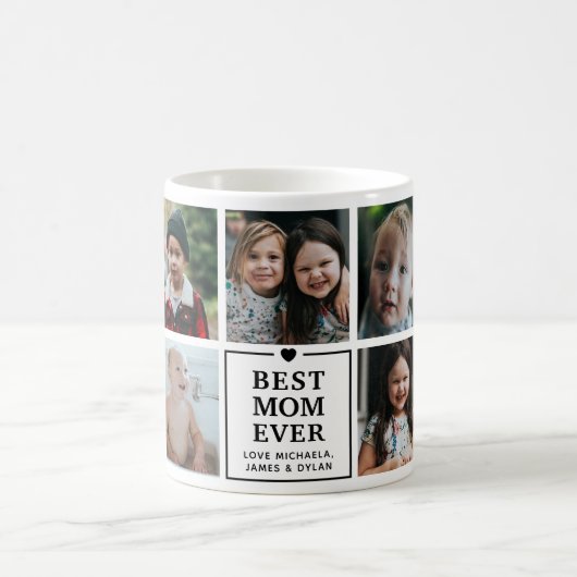 Mug Modern Best Mom Ever Collage de 7 photos et noms (Centre)