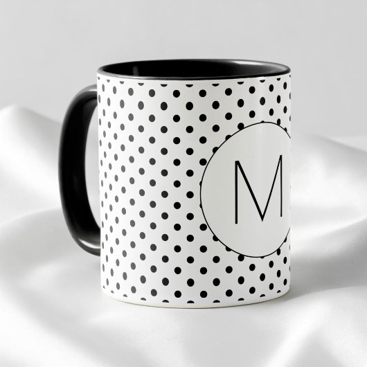 Mug Modern Black and White Initial Monogram Polka Dot