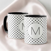 Mug Modern Black and White Initial Monogram Polka Dot