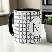 Mug Modern Black and White Rattan Pattern Monogram