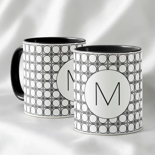 Mug Modern Black and White Rattan Pattern Monogram