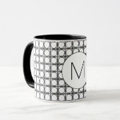 Mug Modern Black and White Rattan Pattern Monogram (Devant gauche)