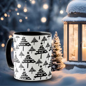 Mug Modern Black White Christmas Tree Pattern