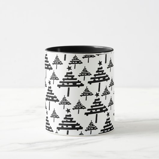 Mug Modern Black White Christmas Tree Pattern (Centre)