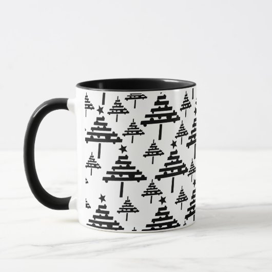 Mug Modern Black White Christmas Tree Pattern (Gauche)