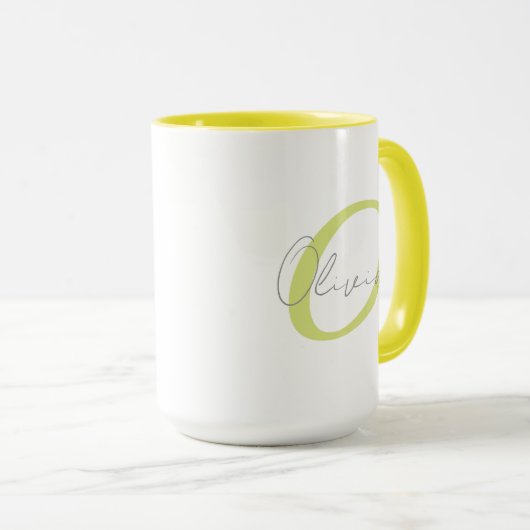 Mug Modern Blue Monogram & Script Name Personalized  (Devant droit)