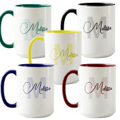 Mug Modern Blue White Custom Name Cursive Monogram