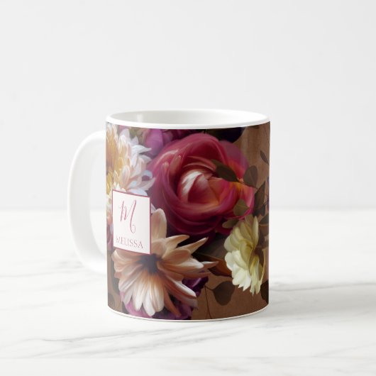 Mug Modern Bold Rustic Floral | Monogram Gift (Devant gauche)