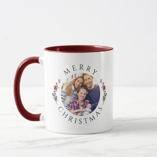 Mug Modern Botanical Wreath Photo Christmas (Gauche)