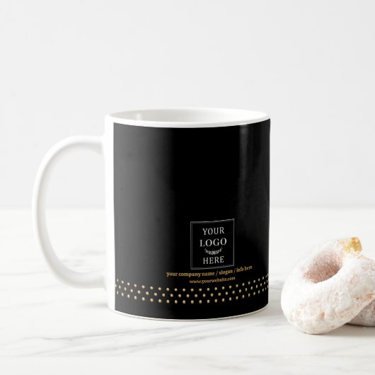 Mug Modern Business Logo Black Gold Dots Branded (Avec donut)