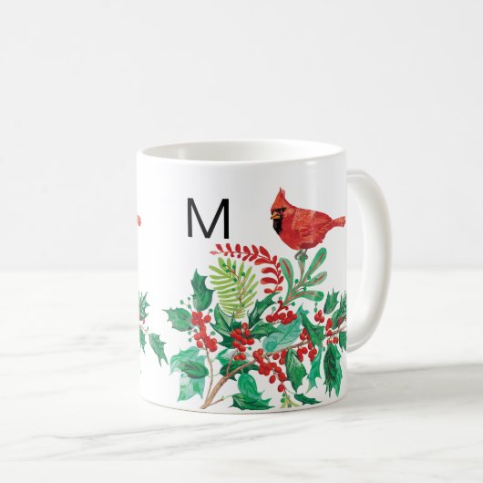 Mug Modern Cardinal Holly Monogram Classic Mug, 11 oz (Devant droit)