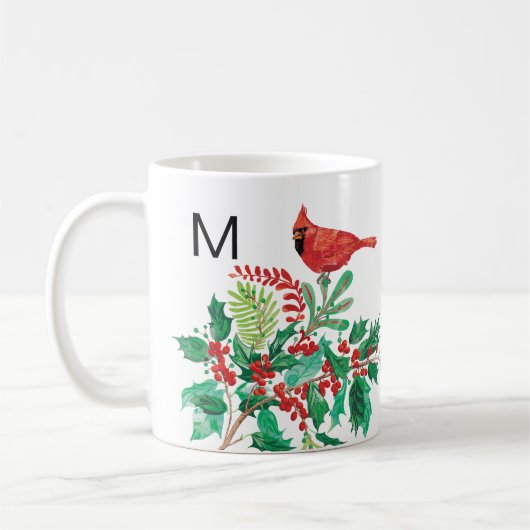 Mug Modern Cardinal Holly Monogram Classic Mug, 11 oz (Gauche)