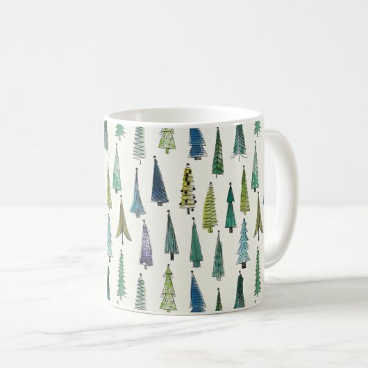 Mug Modern Christmas Trees Illustrated Pattern (Devant droit)