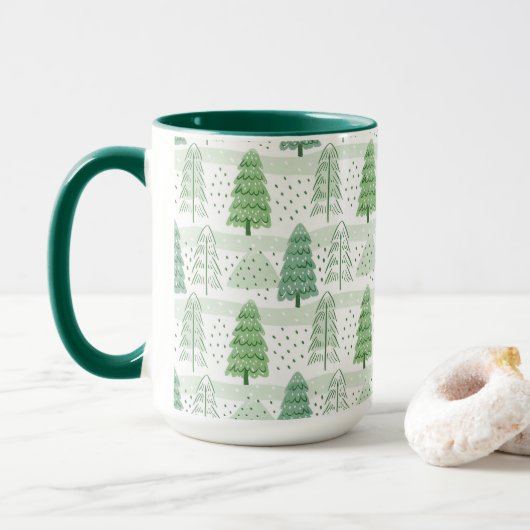 Mug Modern Christmas Trees Pattern (Avec donut)