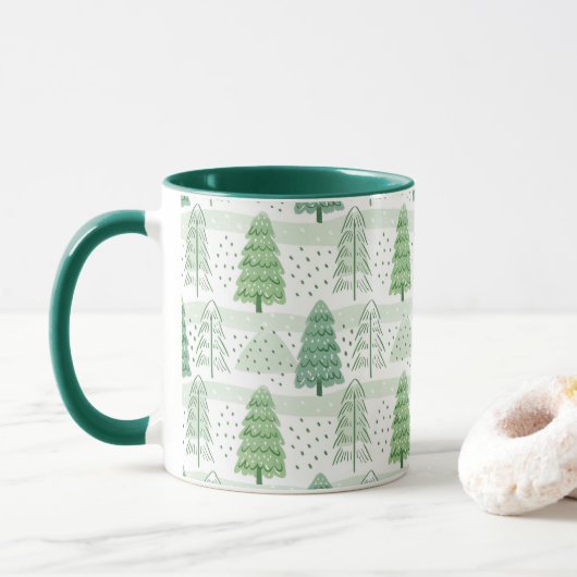 Mug Modern Christmas Trees Pattern (Avec donut)
