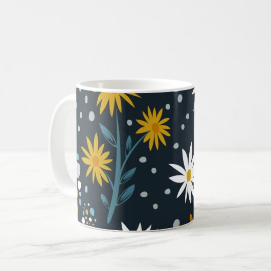 Mug Modern Daisies Pattern on Dark Blue (Devant gauche)