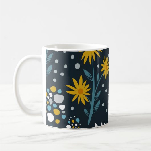 Mug Modern Daisies Pattern on Dark Blue (Gauche)