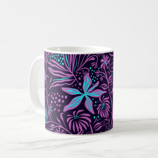 Mug Modern Dark Purple Floral Pattern (Devant gauche)