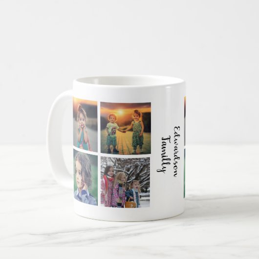 Mug Modern family photo collage monogram name (Devant gauche)