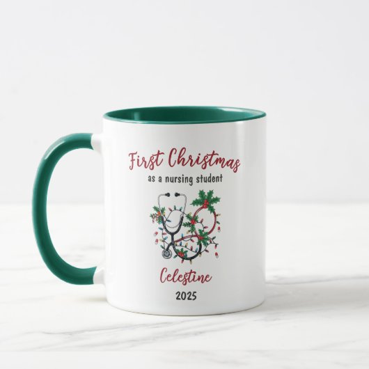 Mug Modern First Christmas as a Nursing Student Custom (Gauche)