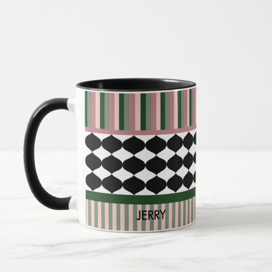 Mug Modern Geometric Sage Green Pink Personalized (Gauche)