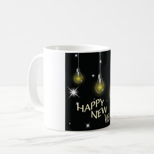 Mug Modern Glowing Light Bulbs Happy New Year (Devant gauche)