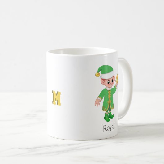 Mug Modern Good Luck Elf with Calligraphy & Monogram (Devant droit)
