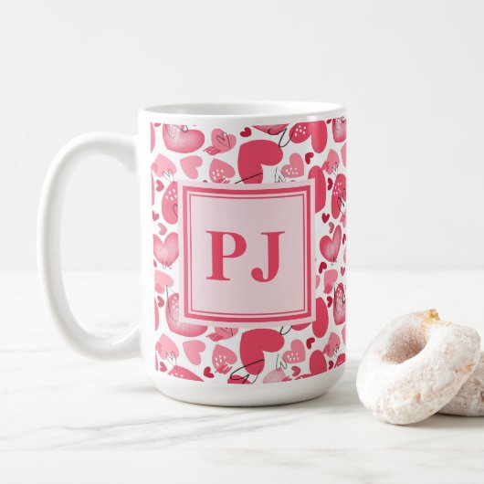 Mug Modern Hearts Pattern Valentines   (Avec donut)