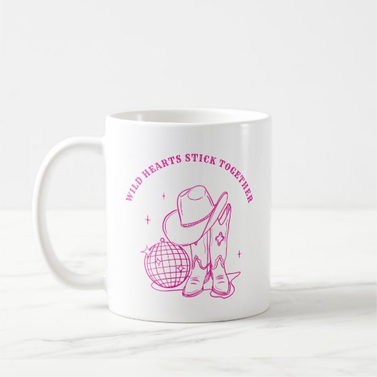 Mug Modern Hot Pink Western Disco Best Friends Quote (Gauche)