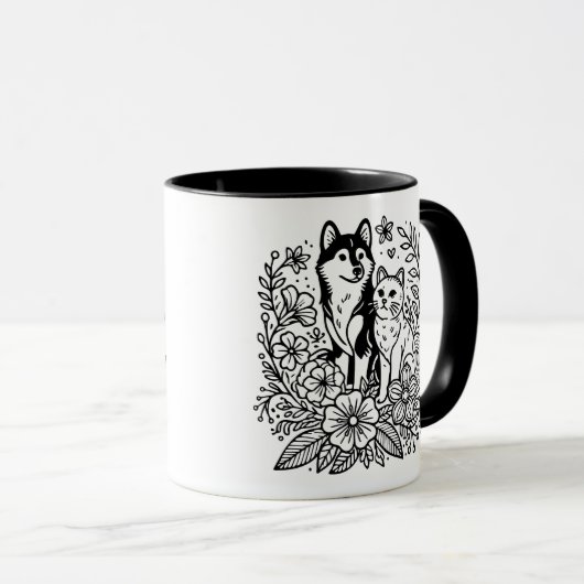 Mug Modern Husky and Cat Line Art  (Devant droit)