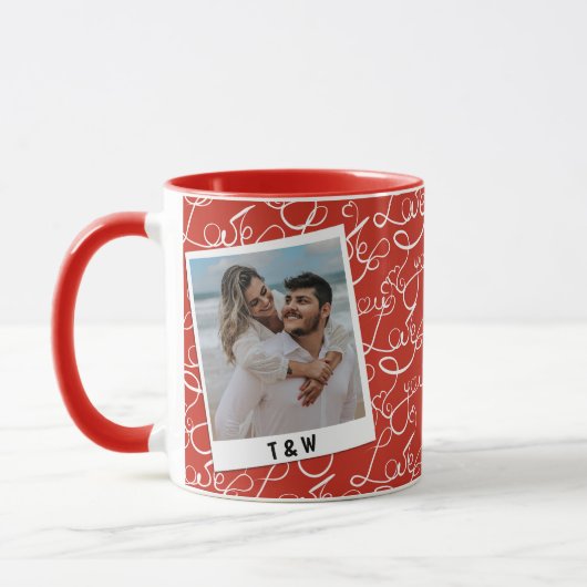 Mug Modern Love Script Couple Photo Custom Initial  (Gauche)