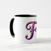 Mug Modern Metallic Rosemaling Letter F, Pink/Purple (Devant gauche)
