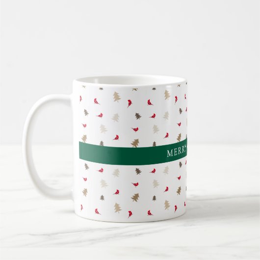 Mug Modern Minimal Red Cardinal Christmas Tree Pattern (Gauche)