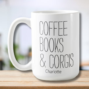 Mug Modern Minimalist Café Books & Corgis Ajouter un n