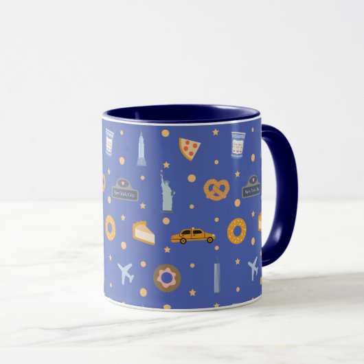 Mug Modern NYC Icons & Landmarks Pattern Royal Blue  (Devant droit)
